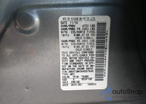 2019 Nissan Rogue Sv from USA, damaged, VIN JN8AT2MV0KW387649